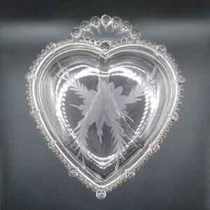 Vintage Paden City Glass Covered Dish Etched Flowers Jewelry Trinket Box Jewelry